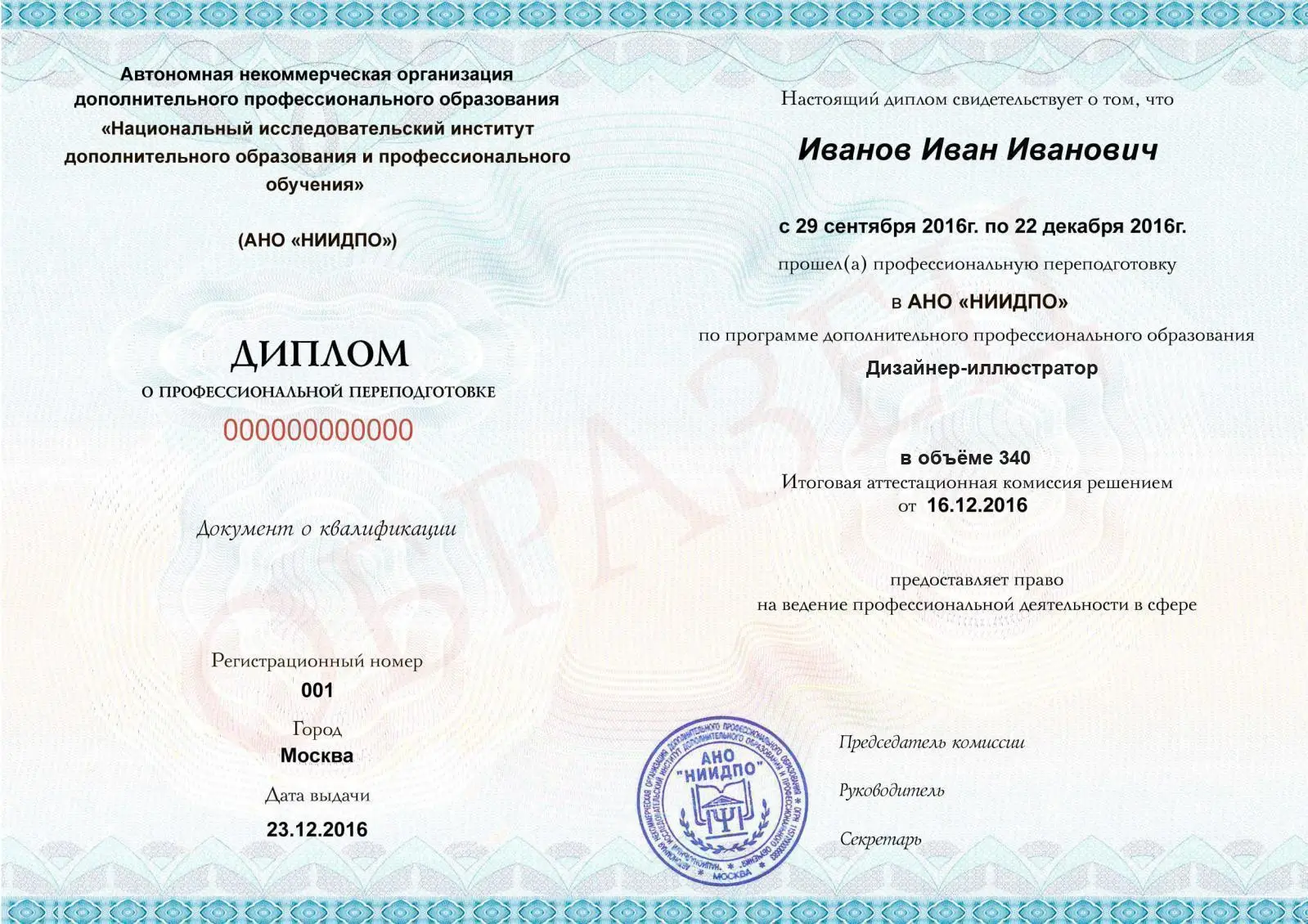 Диплом о дополнительном профессиональном образовании